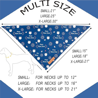 Realeaf Happy New Year Dog Bandanas 2 Pack, Reversible Holiday Pet Scarf for Boy and Girl, Premium Durable Fabric, Bandana for Small Medium Large and XLarge Dogs (Large)