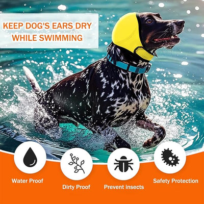 BAMY Swimming Waterproof Dog Ear Caps Calming Large Dog Ears Cover Shower Cap for Ear Protection for Bath for Grooming (Yellow, S (Head Circumference 10"-15"))