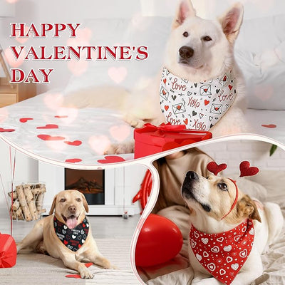 Weewooday 50 Pcs Valentine's Day Dog Bandanas Bulk for Dogs Soft Bibs Adjustable Triangle Heart Lips Bandana for Small Medium Large Pet Costume(Valentine, 31.5 x 21.7 X21.7 Inch)