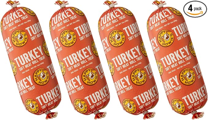 Happy Howie's Soft Meat Roll Treat - Soft Dog Food Rolls, High Protein, Natural Ingredients, for All Dogs, Made in USA - Turkey, 7 Oz (Pack of 4)