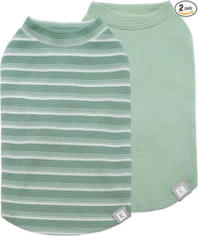 KYEESE 2Pack Waffle Dog Shirts, Lightweight Sleeveless Dog T Shirts for Small Medium Dogs Boy Girl, Breathable Pet Vest Comfortable Tank Top Soft Dogs Clothes for Daily Wear, Green+Striped, XL