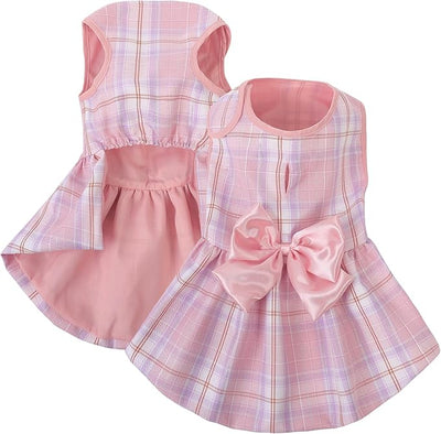 ASENKU Dog Dress Pet Wedding Dress Princess Lace Puppy Birthday Party Outfit Formal Apparel Girl for Small Medium Dogs Cats (Large, Pink Plaid)