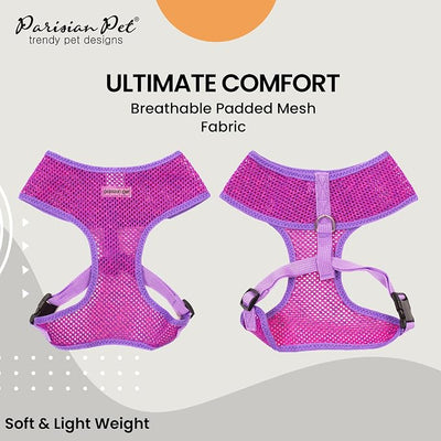 Parisian Pet Girl Dog Harness - Breathable Mesh Purple Pink No Pull Puppy Harness with Leash Ring - Adjustable Harnesses for Dogs - Soft Step-in Pet Vest - Lightweight Dog Vests for Large Dogs