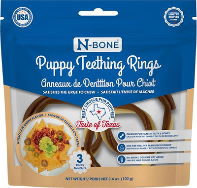 N-Bone Puppy Teething Rings, Taste of Texas Queso Con Carne Flavor, Natural Puppy Teething Chews, Helps Soothe Teething Gums, Calcium Enriched Chew Treats, 3 Rings