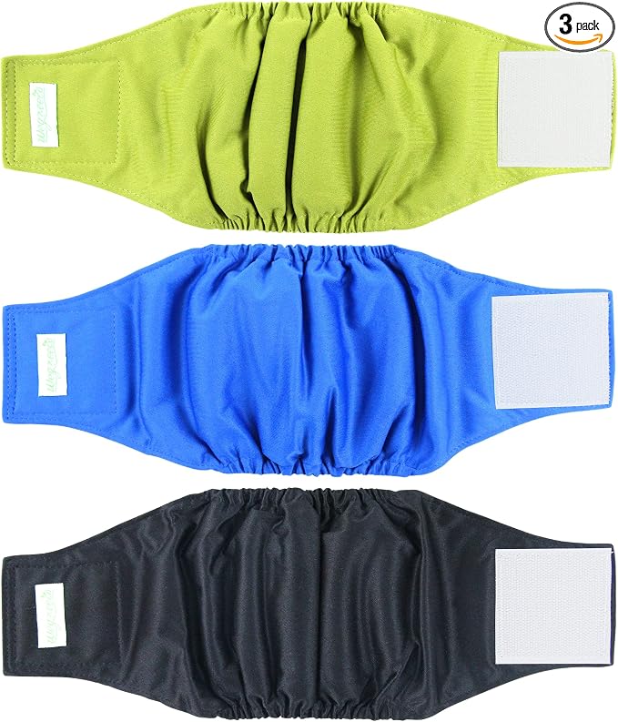wegreeco Washable Dog Diapers - Washable Male Dog Belly Wrap - Pack of 3 - (Black,Blue,Olive,X-Small)