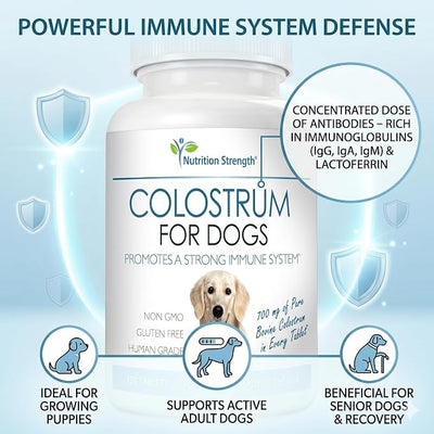 Pure Bovine Colostrum for Dogs - Allergy & Itch Relief - Leaky Gut & Digestive Support - Natural Immune Defense - Seasonal Allergy Support - 120 Chewable Tablets
