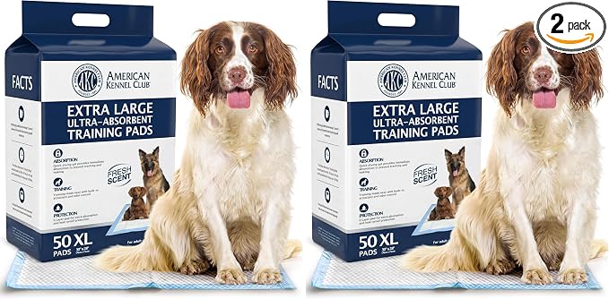 American Kennel Club Scented Puppy Training Pads with Ultra Absorbent Quick Dry Gel – 28 x 30 Pee Pads for Dogs - Fresh Scented - 50 Count, XL (Pack of 2)