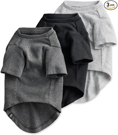 Pet Passion Toby II - The Perfect Tee, 3 Pack Short Sleeve Pet T-Shirt 100% Organic Cotton Tees Clothes for Small, Medium, Large Dogs, Gray Ombre, Small (10-25 lbs)