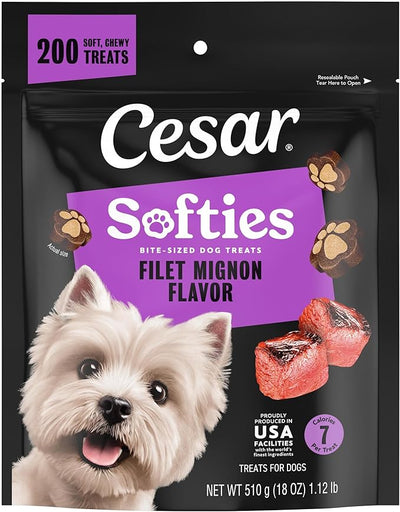Cesar Softies Chewy Soft Dog Treats, Filet Mignon Flavor, 18 oz. Pouch, 200 Treats