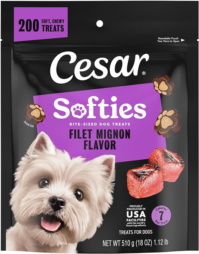 Cesar Softies Chewy Soft Dog Treats, Filet Mignon Flavor, 18 oz. Pouch, 200 Treats