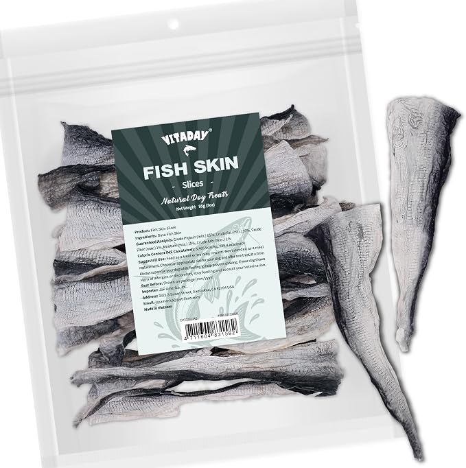 VITADAY 100% Fish Skin Dog Jerky Treats, Slice, 3 oz, 1-Pack | Natural dog jerky treats, rawhide alternative, 100% fish skin rich in collagen and omega-3, for all dogs, slice, 3 oz