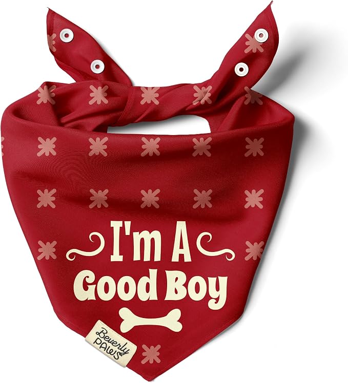 Funny Snap-On Dog Bandana for Small Medium Large Pets, Dogs Cats Adjustable Handkerchief Scarf for Girl & Boy, Cute Puppy Apparel & Accessories (I'm A Good Boy, Small)