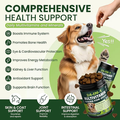 24-in-1 Dog Multivitamins Chewable, 200 Count Dog Vitamins and Supplements with Glucosamine Chondroitin Probiotics Omega-3 for Skin Coat Hip Joint Heart Liver Brain Eye Support - Peanut Butter