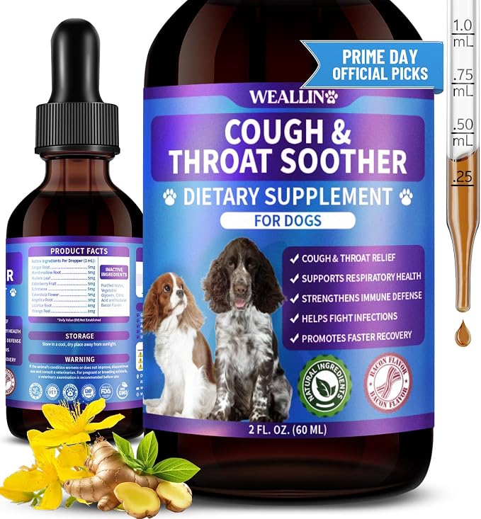 WEALLIN Dog Cough Treatment Support for Dogs - Dog Cough Care Natural Solution for Cough Natural Dog Cough Supplement Herbal Drops Support for All Breeds - 60 ml/2 Fl Oz
