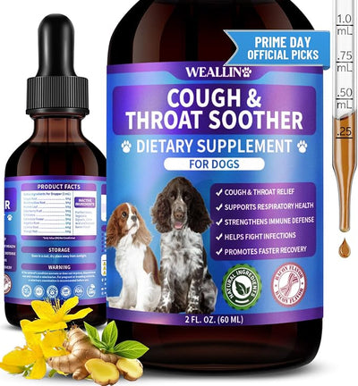 WEALLIN Dog Cough Treatment Support for Dogs - Dog Cough Care Natural Solution for Cough Natural Dog Cough Supplement Herbal Drops Support for All Breeds - 60 ml/2 Fl Oz