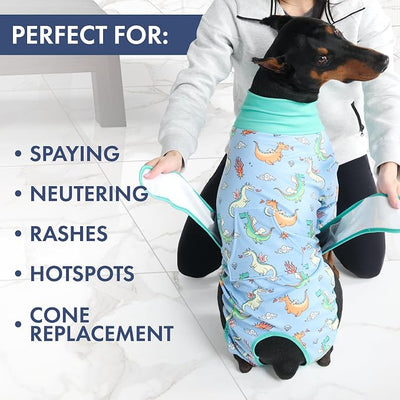 Spark Paws Dog Surgery Recovery Suit – Dog Recovery Suit After Surgery, Anti-Lick Dog Onesie, Abdominal Wound Protector, Soft Cone Alternative for Spay Neuter Male Female Pet Recovery - Dragons - 3XL