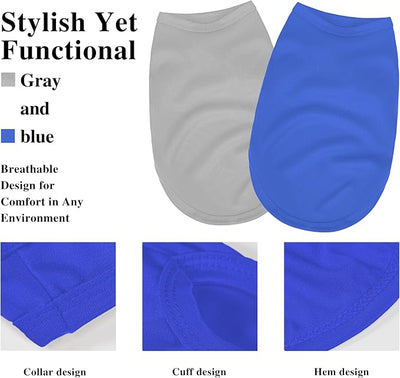 2 Pack Solid Color Dog Shirts - Lightweight, Quick Dry, Breathable Pet T-Shirts for Small to Large Dogs - Stretchy, Durable, Ideal for All Seasons and Holidays.Grey Blue XS