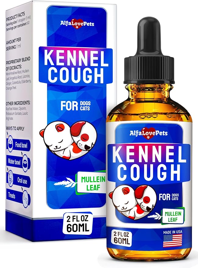 Liquid Kennel Cough Medicine for Dogs & Cats – Herbal Dog Coughing Treatment Helps with Allergy, Runny Nose, Sneezing in All Pets – Breathing Care with Calendula During Seasonal Changes – 2-oz Bottle