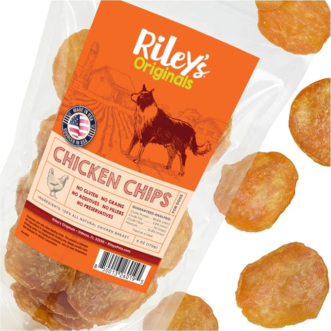 Riley's Waffles Chicken Chips for Dogs - USA Sourced 100% Chicken Breast - Dehydrated and Lean Jerky Treats - Single Ingredient Dog Treat - 6oz
