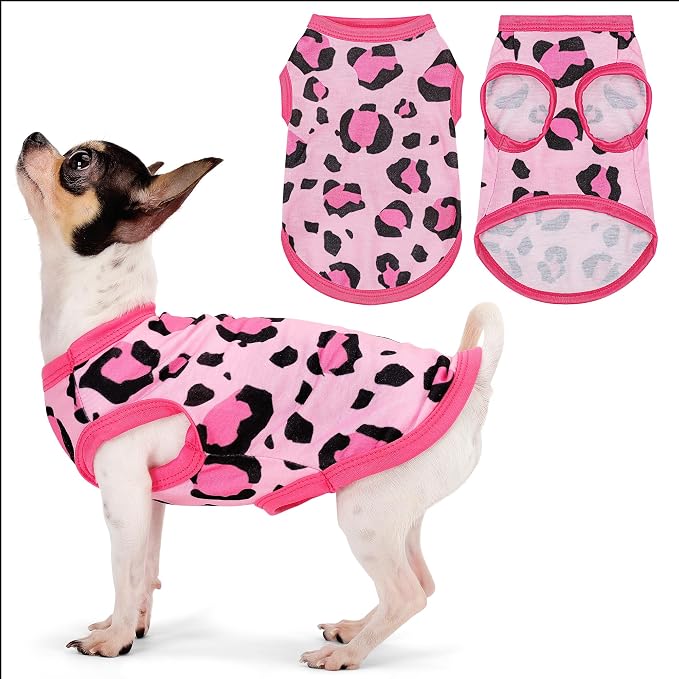 Adorable Pink Leopard Dog Shirt: Lightweight Polyester Cartoon Puppy Vest, Small Medium & Large Dog T-Shirt, Summer Pet Clothes, Cute Dog Apparel, Breathable Dog Tank Top XL