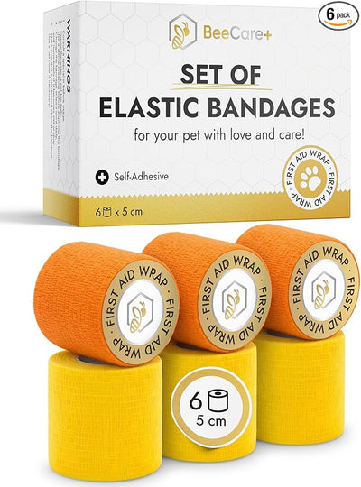 Self-Adhering Cat and Dog Wound Care Bandages – 6 pcs x 5 cm Set of Elastic Dog Bandages for Wounds Prevent Licking and Scratching – Made from Breathable Rubber Latex