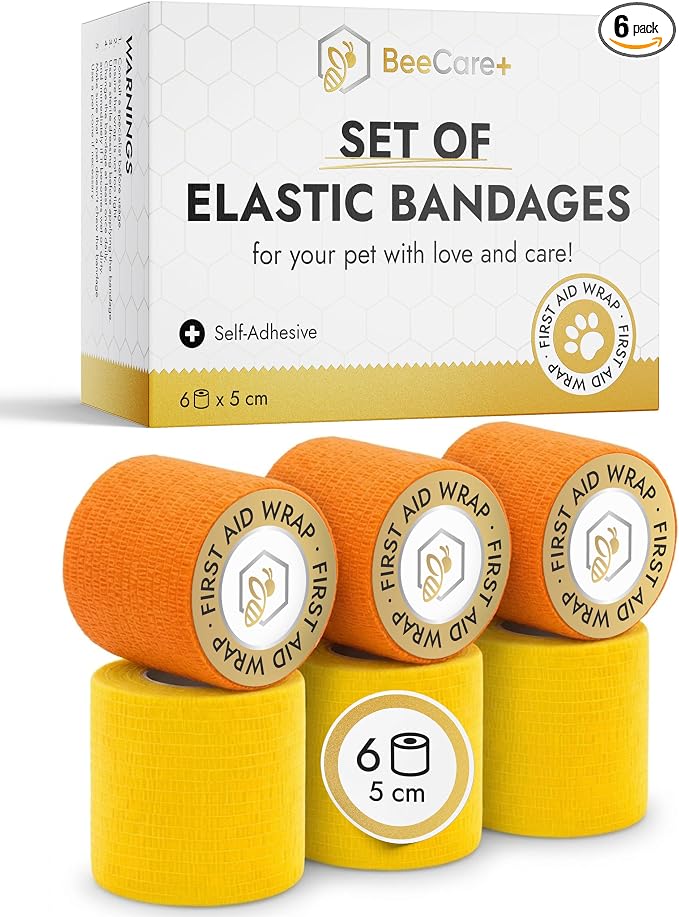 Self-Adhering Cat and Dog Wound Care Bandages – 6 pcs x 5 cm Set of Elastic Dog Bandages for Wounds Prevent Licking and Scratching – Made from Breathable Rubber Latex