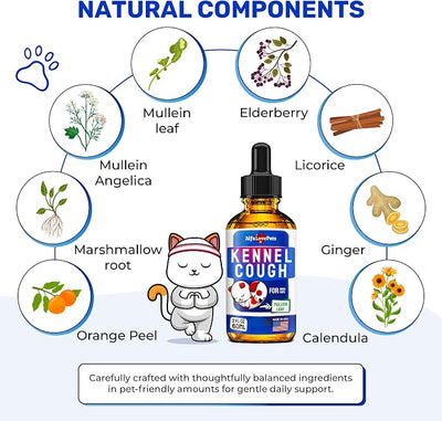 Liquid Kennel Cough Medicine for Dogs & Cats – Herbal Dog Coughing Treatment Helps with Allergy, Runny Nose, Sneezing in All Pets – Breathing Care with Calendula During Seasonal Changes – 2-oz Bottle