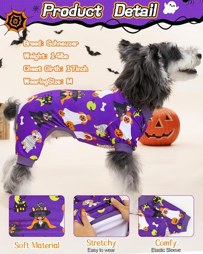 XPUDAC 4 Pack Halloween Dog Pajamas, Funny Ghost Halloween Costumes for Dogs, Soft Strechy Doggy Clothes for Small Medium Dogs Boy Girl, Pet Apparel, S