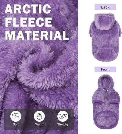 SCENEREAL Fleece Dog Sweaters Hoodie for Small Medium Large Dogs Girls Boys, Plush Fuzzy Dog Clothes Hoodies with Leash Hole, Winter/Fall Puppy Cold Weather Coat, Sherpa Hooded Sweatshirt, Purple ML