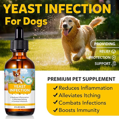 Dog Yeast Infection Treatment for Dogs, Natural Anti Yeast Drops for Itchy Skin & Ears | Allergy & Inflammation Relief | with Multivitamins Probiotics | 60ml, 2-Pack