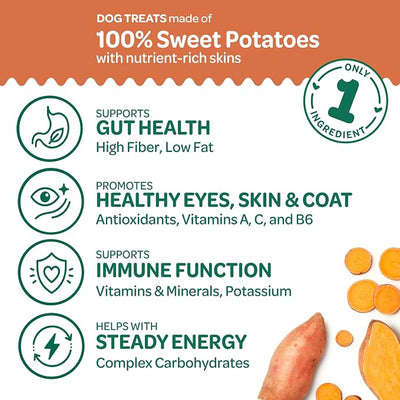 Wholesome Pride Healthy Sweet Potato Chews – Sensitive Stomach Dog Treats, No Preservatives, Single-Ingredient, No Grain, 8 oz