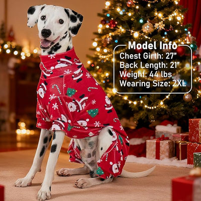 KYEESE Christmas Dog Pajamas Santa Claus Turtleneck Dog Pjs for Large Dogs Holiday Pet Onesie Soft Velvet 4 Legs Cozy Pet Sleepwear Warm Doggie Christmas Outfit, XXX-Large