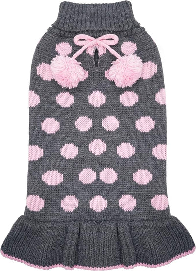 KYEESE Dog Sweaters with Leash Hole for Small Dogs Turtleneck Dog Sweater Dress for Girl Polka Dot Knit Pullover Doggie Sweater Warm Pet Sweater