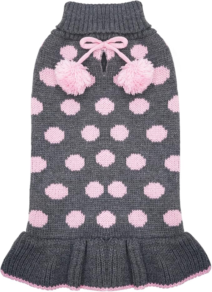 KYEESE Dog Sweater Dress with Leash Hole Turtleneck Dog Sweater for Girl Small Medium Knit Pullover Warm Pet Sweater for Fall Winter