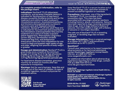 NexGard Plus (afoxolaner, moxidectin, and pyrantel) Flea and Tick Protection & Heartworm Preventive for Dogs Soft Beef Flavored Chewables, 33.1-66 lbs. (Purple) 6 Chews (6 Month Supply)