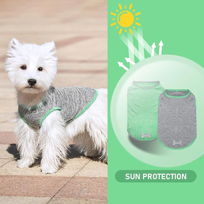 KYEESE 2Pack Dog Shirt, Lightweight Sun Protection Sleeveless Dog T Shirts for Small Medium Dogs Boy, Breathable Pet Reflective Tank Top Summer Dogs Clothes for Outdoor Walking, Grey+Dark Green, XL