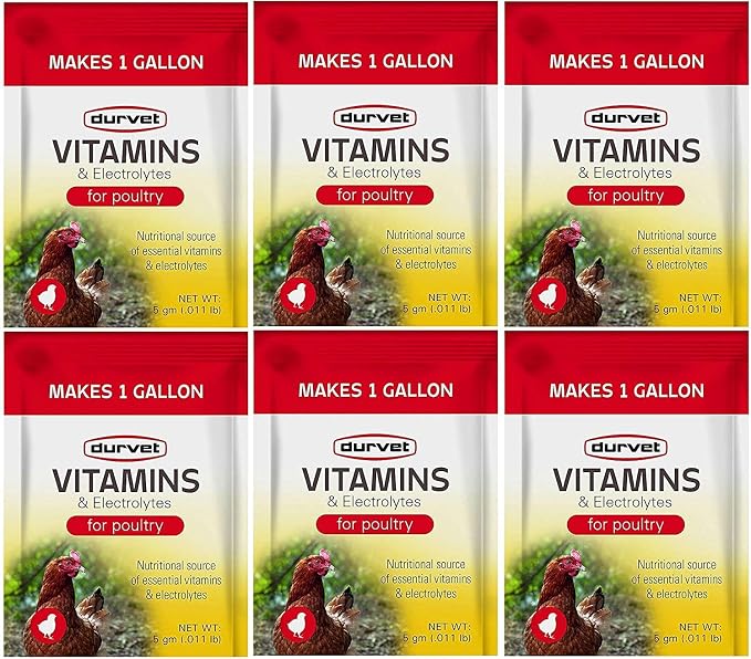 Durvet 6 Pack of Vitamins and Electrolytes for Poultry, 5 Grams, Makes 6 Gallons