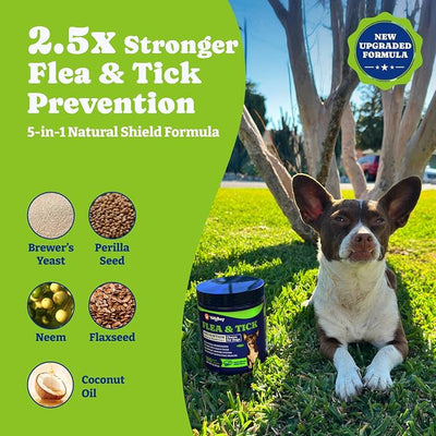 Flea & Tick Prevention for Dogs Chewables, YoYoBay Natural Dog Fleas and Ticks Control Supplement, Dogs Supplement, Natural Shield 5-in-1 Protection, Bacon & Sweet Potato Flavor, 180 Soft Chews