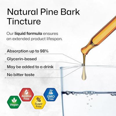 BIO KRAUTER® Pine Bark Extract for Circulatory & Antioxidant Support - Vegan French Maritime Pine Bark Herbal Supplements - Natural Antioxidants & Skin Support - 400 mg per Serving, 2 Fl. Oz.