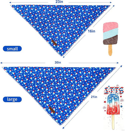 4th of July Dog Bandanas Boy Girl Summer Popsicle Star Cotton Washable Dog Scarf Adjustable Pet Bib Scarves for Small Medium Large Dogs L