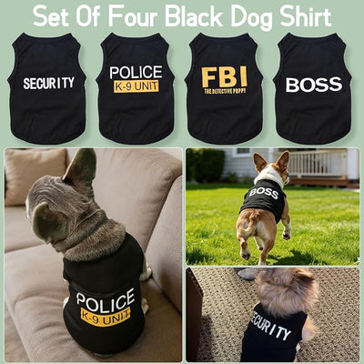 Dog Shirts 4 Pack Cat Apparel Costumes for Cosplay，Breathable Pet T-Shirts，Summer Clothes K9 Security Boss FBI Vest for Dogs Puppy Boy Girl (Small)