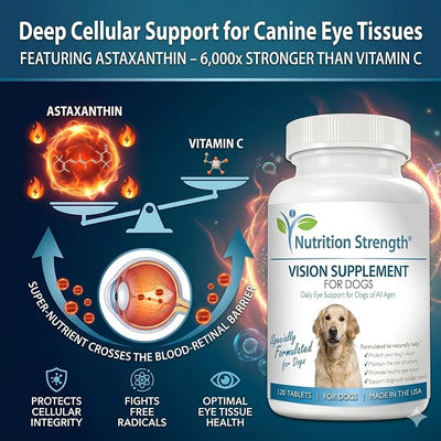 Eye Care for Dogs Daily Vision Supplement with Lutein, Zeaxanthin, Astaxanthin, CoQ10, Bilberry Antioxidants, Vitamin C, Vitamin E Support for Dog Eye Problems, 120 Chewable Tablets