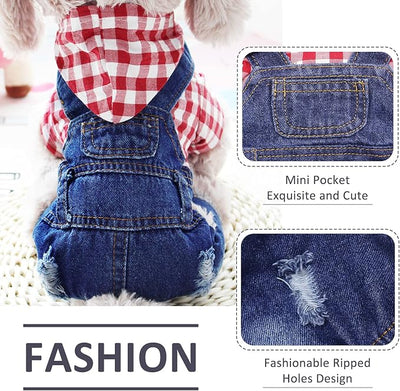 SILD Pet Denim Jumpsuit Dog Jeans Hoodies Cool Blue Coat Medium Small Dogs Classic Jacket Puppy Blue Vintage Washed Vests