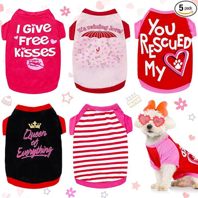 Weewooday 5 Pieces Dog Shirt Bulk Dog Pink Hearts Clothes Heart Pet Shirts for Small Dogs Girl Dogs Puppy Clothes for Chihuahua Yorkie Bulldog Schnauzer Breathable Shirt Vest (Small)