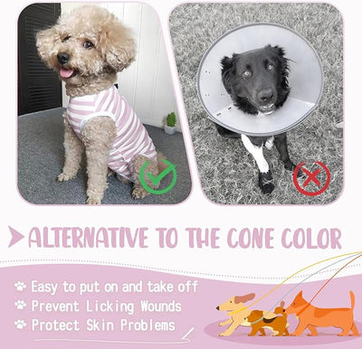 Dog's Recovery Suit Post Surgery Shirt for Puppy, Small Dog Surgical Recovery Suit for Female Male Dogs, Dog Onesie Protect Surgical Wound(Purple White Stripe-m)
