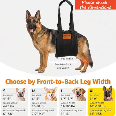 Dog Sling for Large Dogs Hind Leg Support, Magic Tape Dog Lift Harness, Soft Dog Support Harness for Back Legs, Hip Support Harness to Help Senior, Injured, Disabled and After ACL Surgery