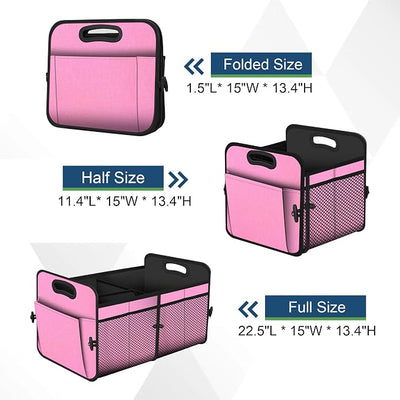 Femuar Car Trunk Organizer,Car Storage Organizer with 72L Large Capacity Waterproof Collapsible and 11 Pockets,Trunk Organizer for Car Suv/Jeep/Sedan, Large Size, Pink