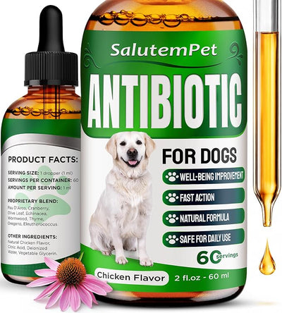 Dog Antibiotics for Infections, Cough, & Itching | Natural Antibiotics for Dogs for All Ages to Promote Wound Healing | Dog UTI Treatment and Tooth Infection Treatment | Chicken Flavor | 2 Oz