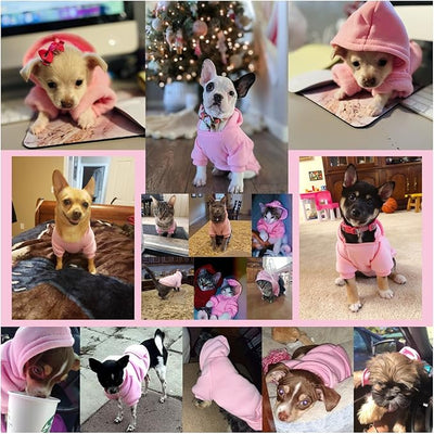 Jecikelon Soft Dog Hoodies for Small Dogs, Fleece Puppy Sweatshirt with Pockets, Warm Winter Cold Weather Coats for Pet Cat, Cute Clothes Puppy Costume (Pink, X-Small)