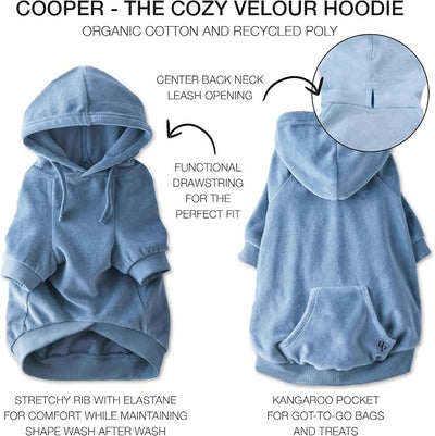 Pet Passion Cooper II Organic Cotton Velour Dog Hoodie Pet Coat for Small, Medium and Large Dogs, Faded Denim, XX-Large (70-110 lbs)